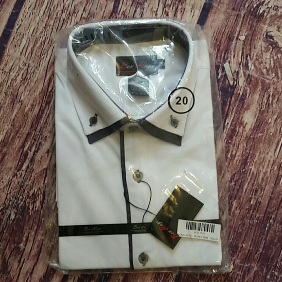 white dress shirt with black trim